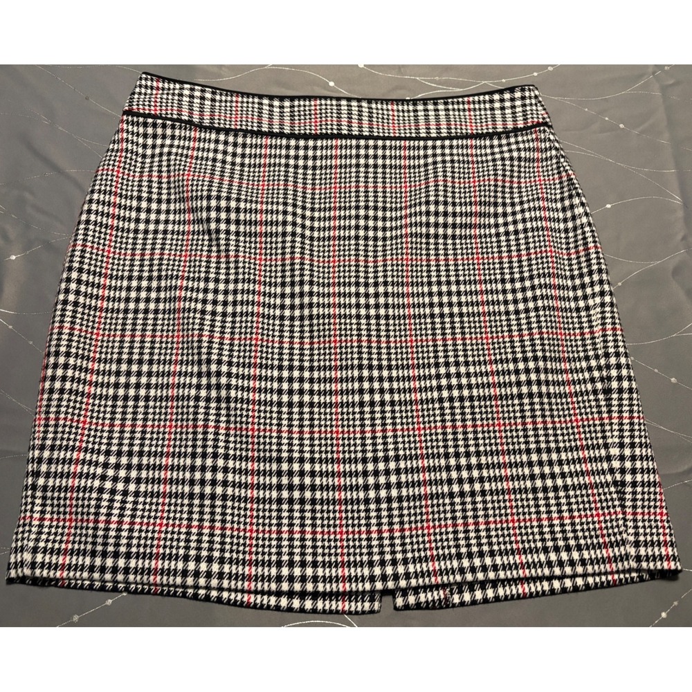 Banana Republic Houndstooth Plaid Pencil Skirt Black White Red Size 14 Prof